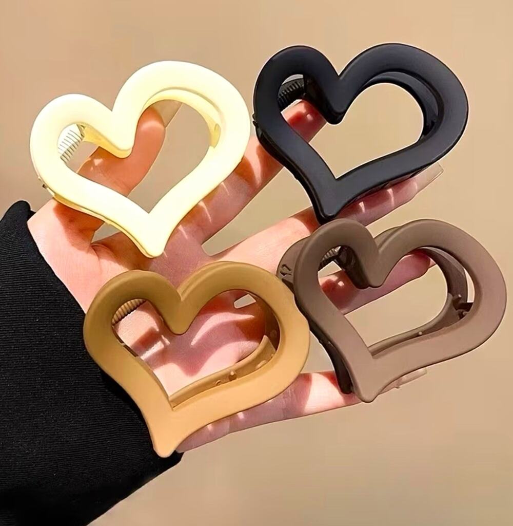 Heart Shape Hair Claw Clips Set of 4, Plastic Solid Color, 6cm x 5cm